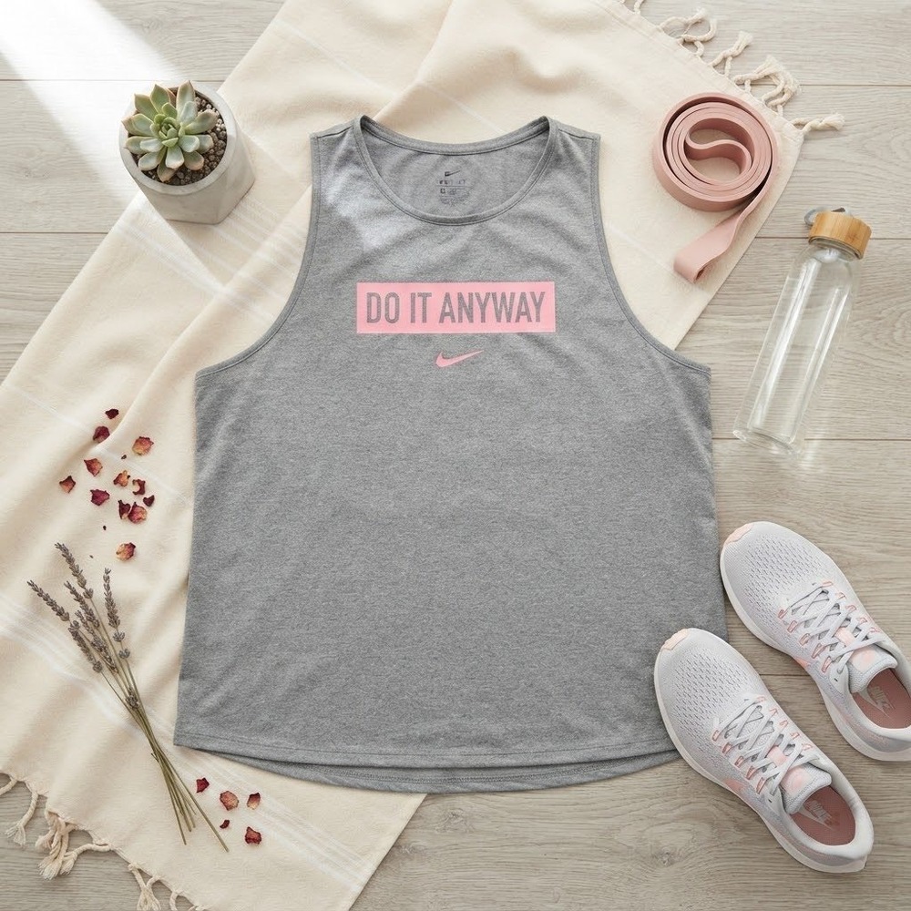 Nike Dri-FIT Womens XL Gray Pink Do It Anyway Graphic Training Tank Top